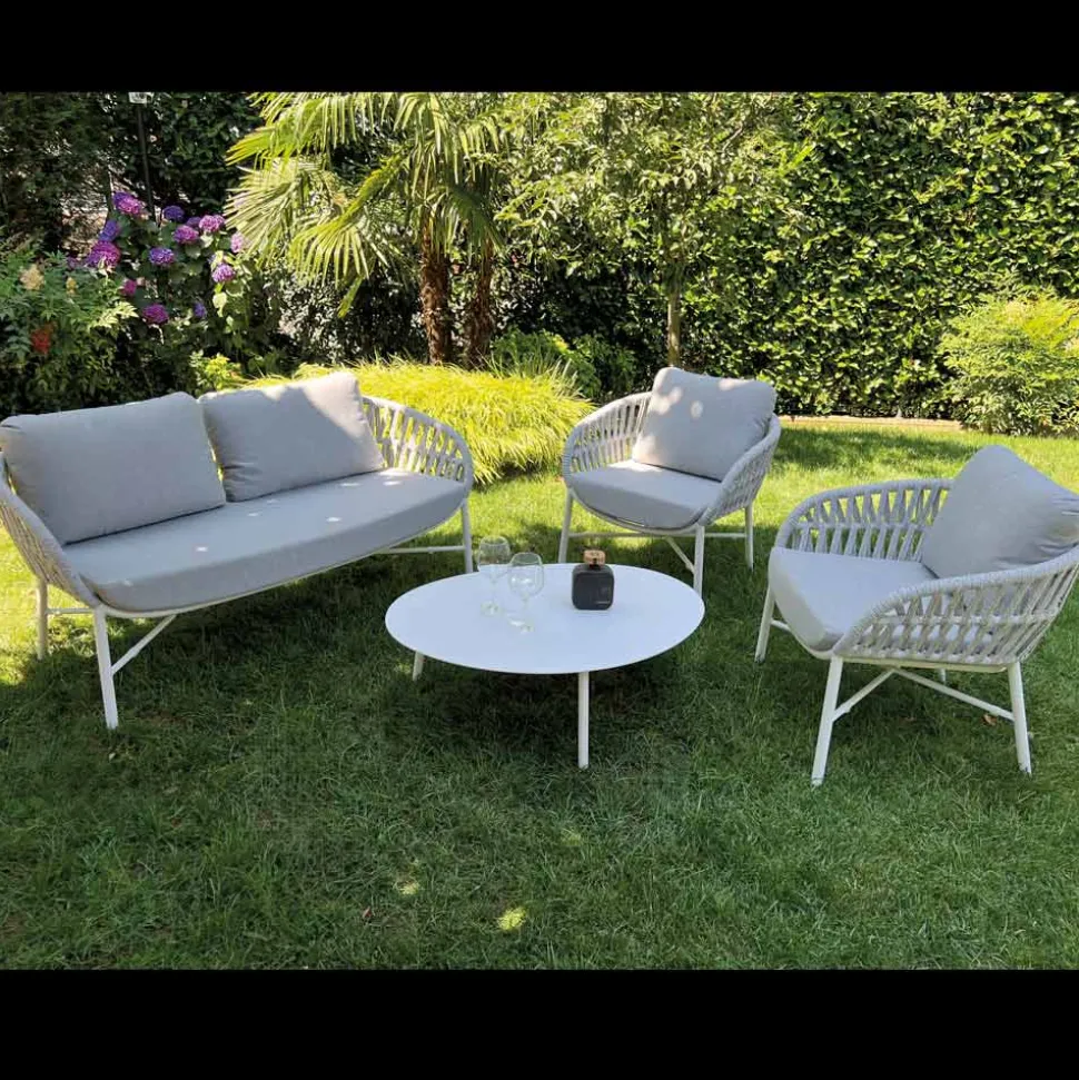 Divano da Giardino in Alluminio, Corda e Tessuto Marsala o Bianco - Brise