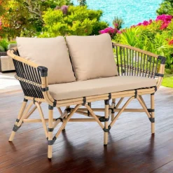 Divano da Giardino in Rattan Naturale con Cuscini Inclusi – Catelyn