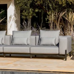 Divano da Giardino 3 Posti con Pouf di Lusso in Alluminio e Tessuto - Filomena