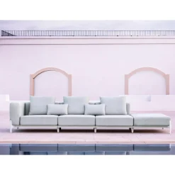 Divano da Giardino 3 Posti con Pouf di Lusso in Alluminio e Tessuto - Filomena
