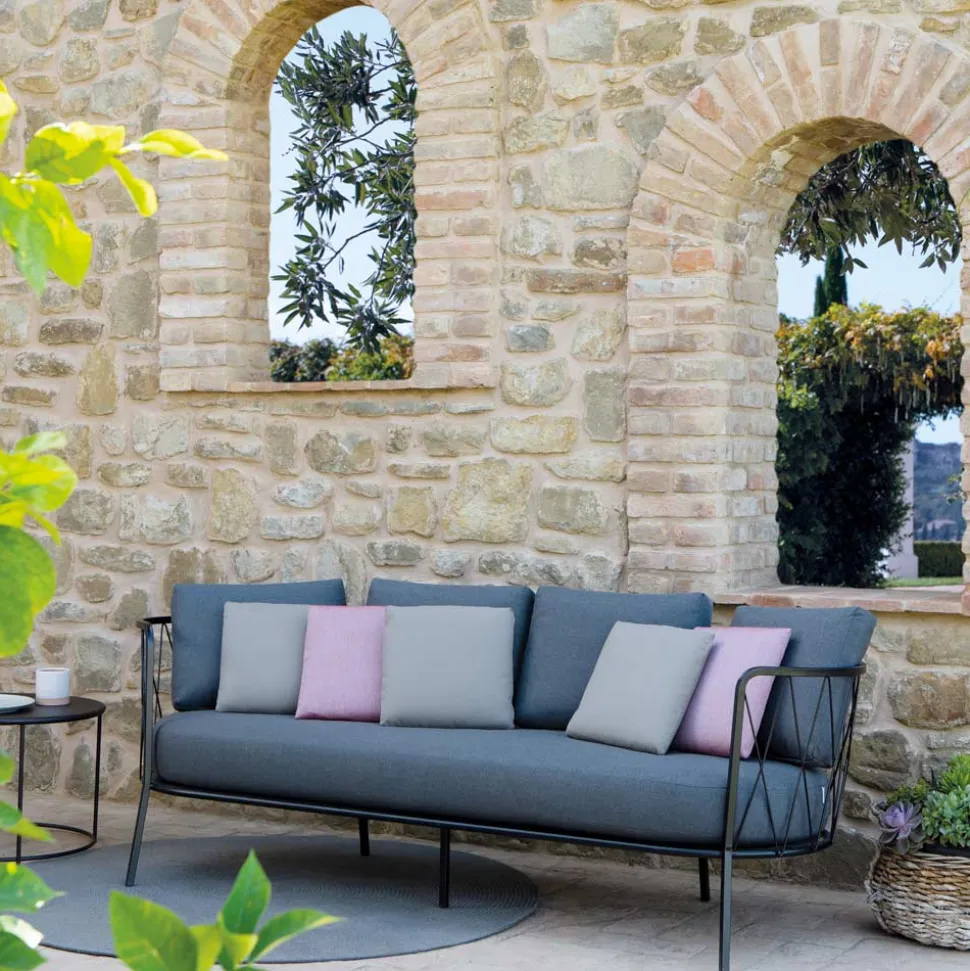Divano da Giardino 3 Posti Cuscini Inclusi in Acciaio Made in Italy – Brienne