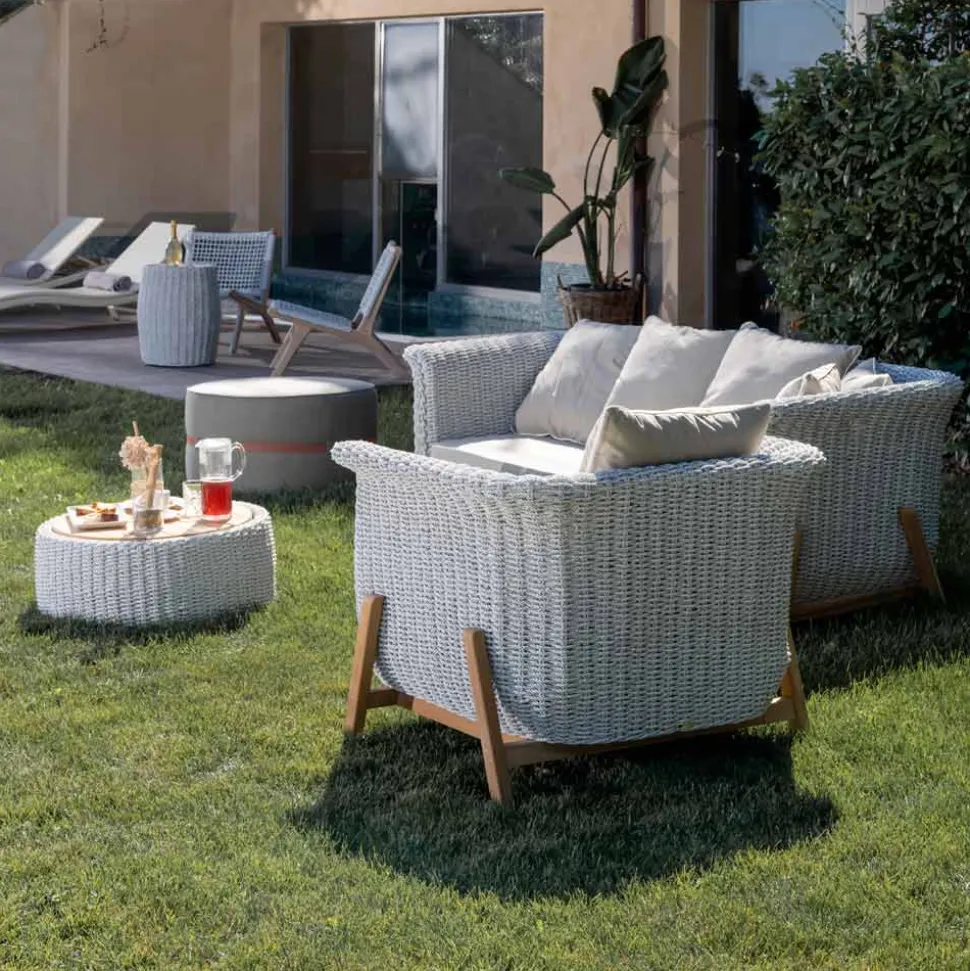 Divano da Giardino 3 Posti in Teak ed Intreccio in Corda - Arjuna