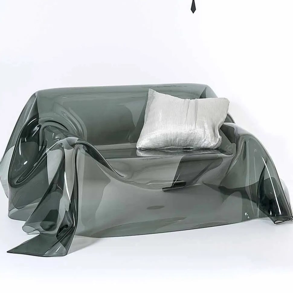 Divano dal design moderno in plexiglass fumè Jolly, made in Italy