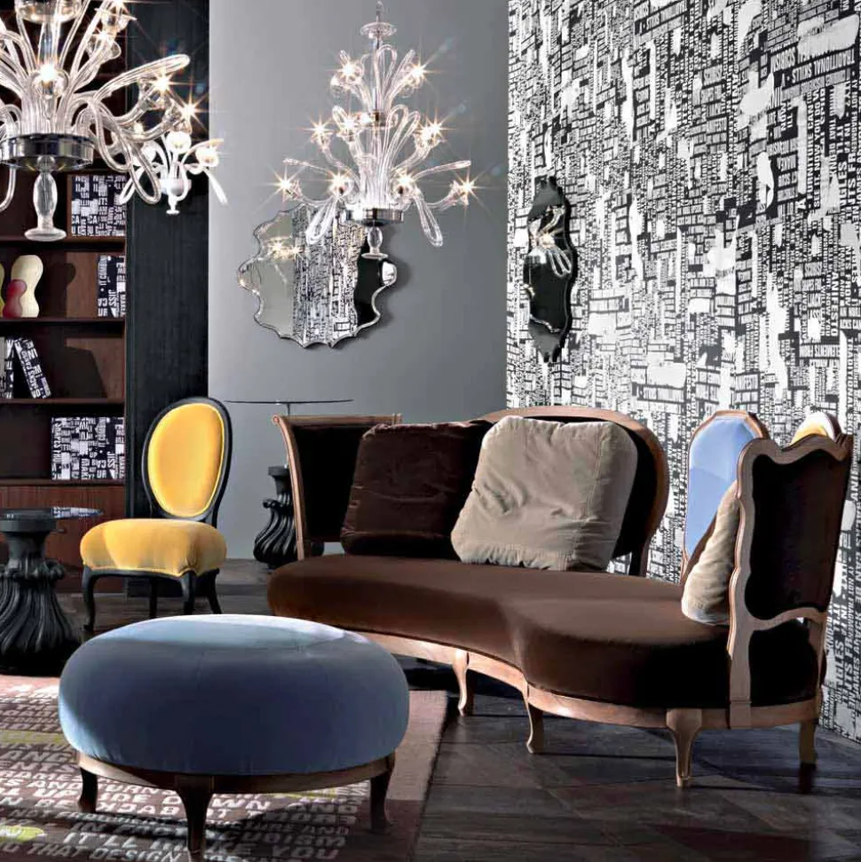 Divano design lusso, 5 schienali in legno massello,made in Italy,Manno