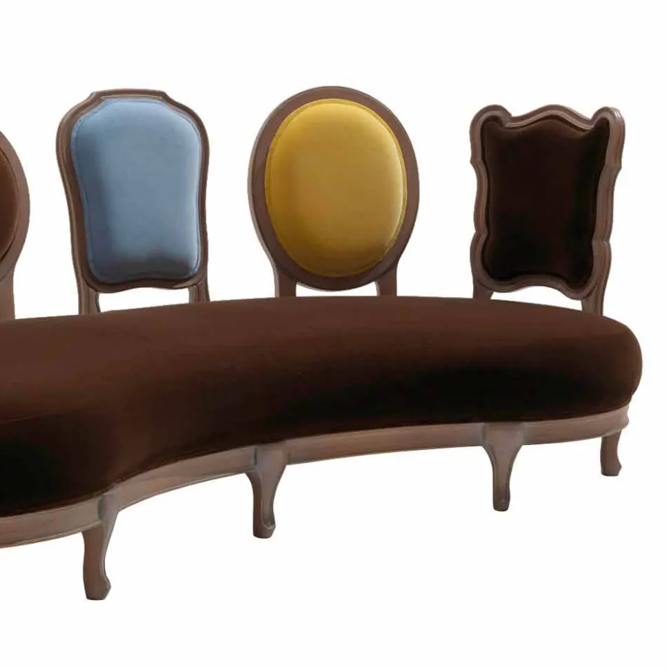Divano design lusso, 5 schienali in legno massello,made in Italy,Manno