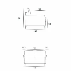 Divano due posti design moderno L 145 cm ecopelle/tessuto Erica