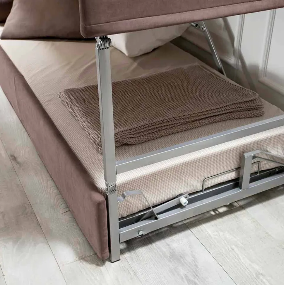 Divano Letto a Castello Moderno in Tessuto Marrone Realizzato in Italia - Pont