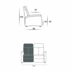 Divano motorizzato 2 posti con 1 seduta elettrica Gelso,design moderno