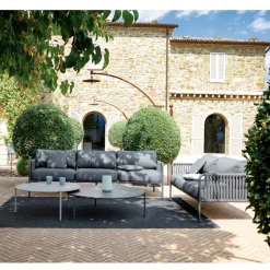 Divano Outdoor in Acciaio e Corda Varie Misure con Cuscini Made in Italy – Helga