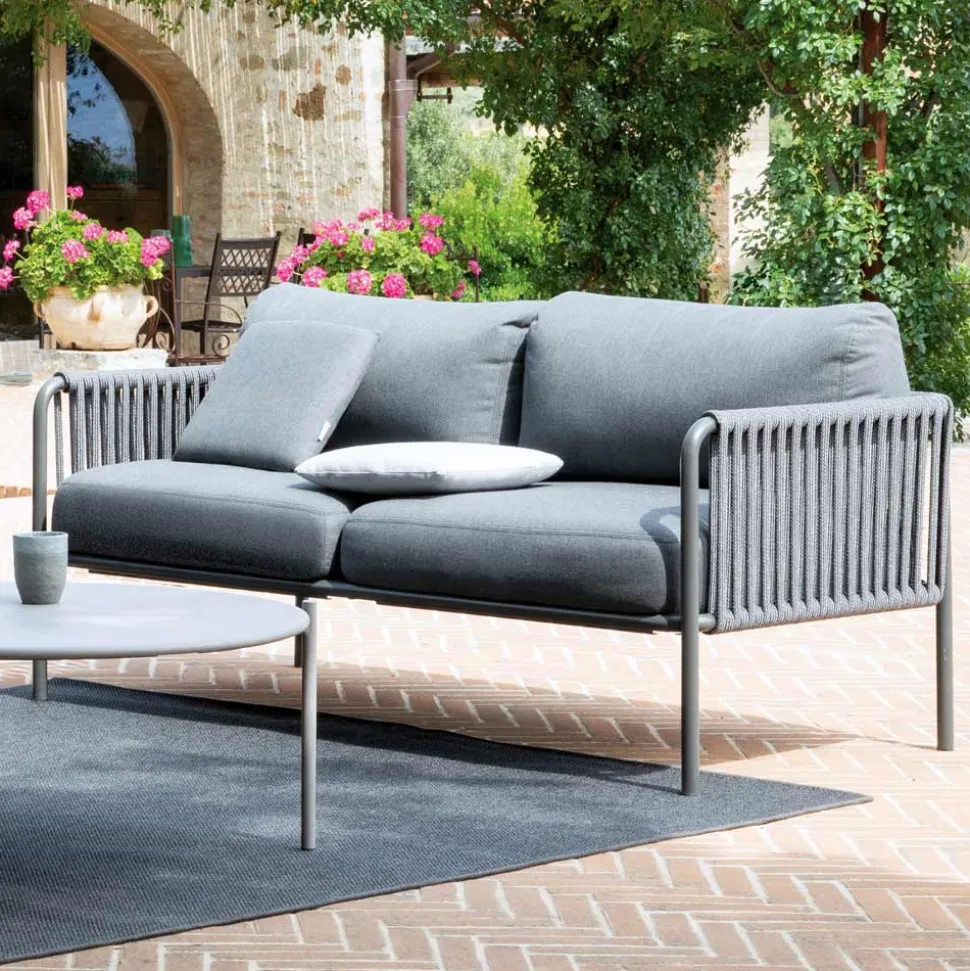 Divano Outdoor in Acciaio e Corda Varie Misure con Cuscini Made in Italy – Helga