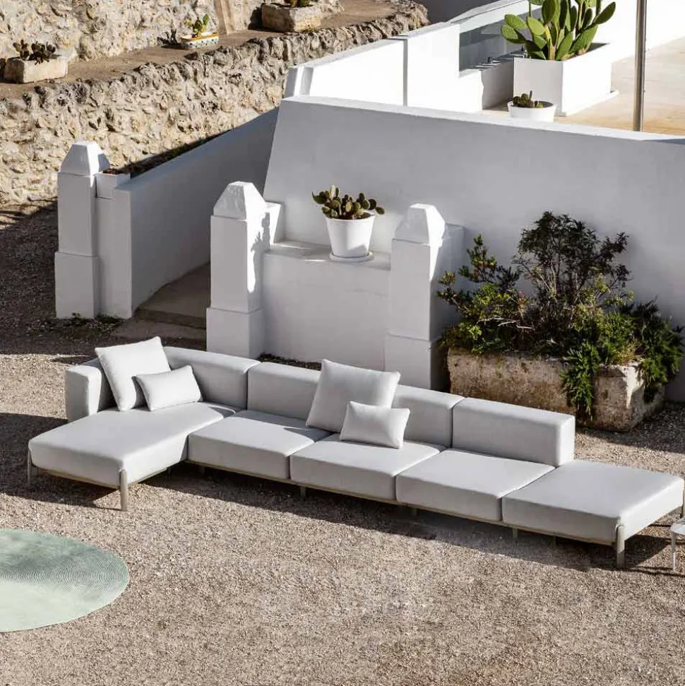 Divano 3 Posti da Esterno in Alluminio con Pouf e Chaise Longue - Filomena