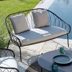 Divano 2 Posti da Giardino in Metallo e Cuscino Made in Italy - Fontana