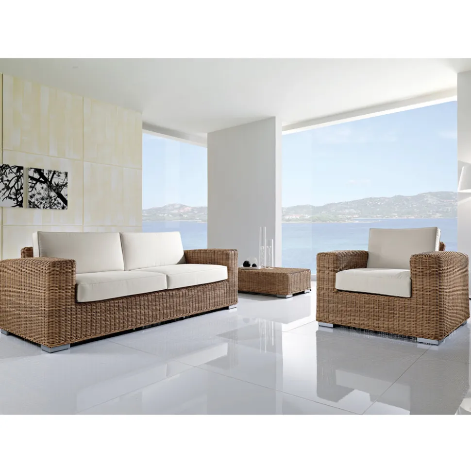 Divano 3 Posti da Giardino in Polyrattan Intrecciato a Mano - Yoko