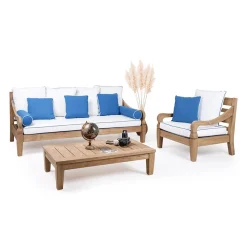 Divano 3 Posti da Giardino in Teak Naturale Spazzolato - Artes