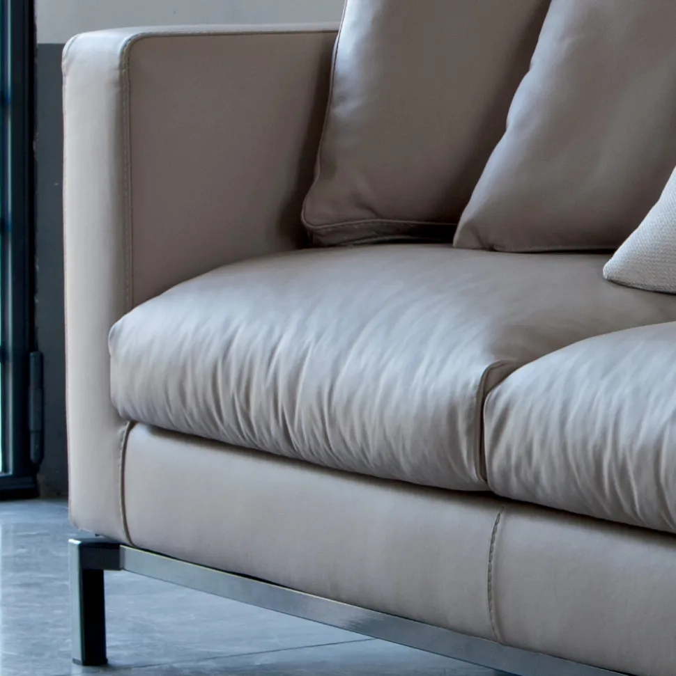 Divano 3 Posti da Salotto in Pelle, Legno e Metallo Made in Italy - Bizzarro