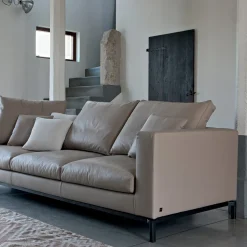 Divano 3 Posti da Salotto in Pelle, Legno e Metallo Made in Italy - Bizzarro