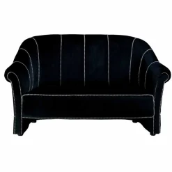 Divano 2 Posti in Velluto Nero con Cuciture in Contrasto Made in Italy - Caster