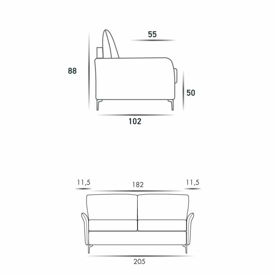Divano 3 posti maxi L205 cm design moderno in ecopelle/tessuto Erica