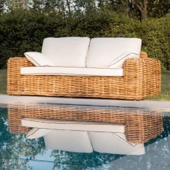 Divano 3 Posti o Maxi da Giardino in Rattan Naturale con Cuscini – Keira
