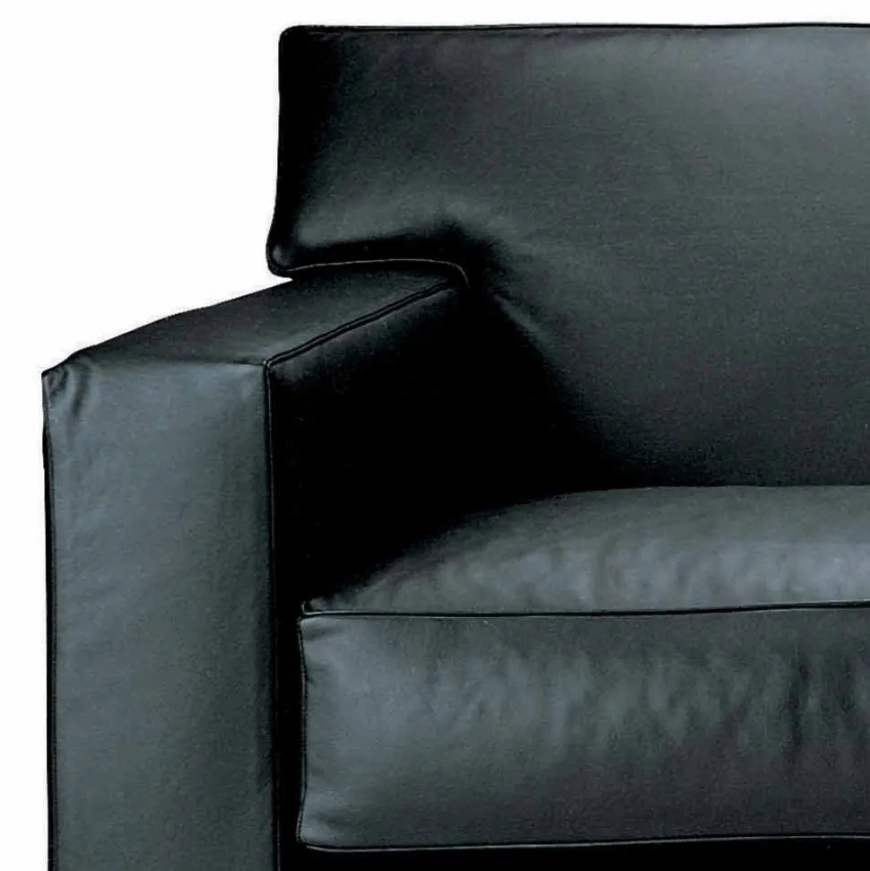 Divano 3 Posti Rivestito in Pelle con Piedi in Noce Made in Italy - Alessandria