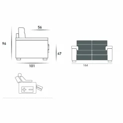 Divano relax elettrico 2 posti,2 sedute elettriche Lilia,made in Italy