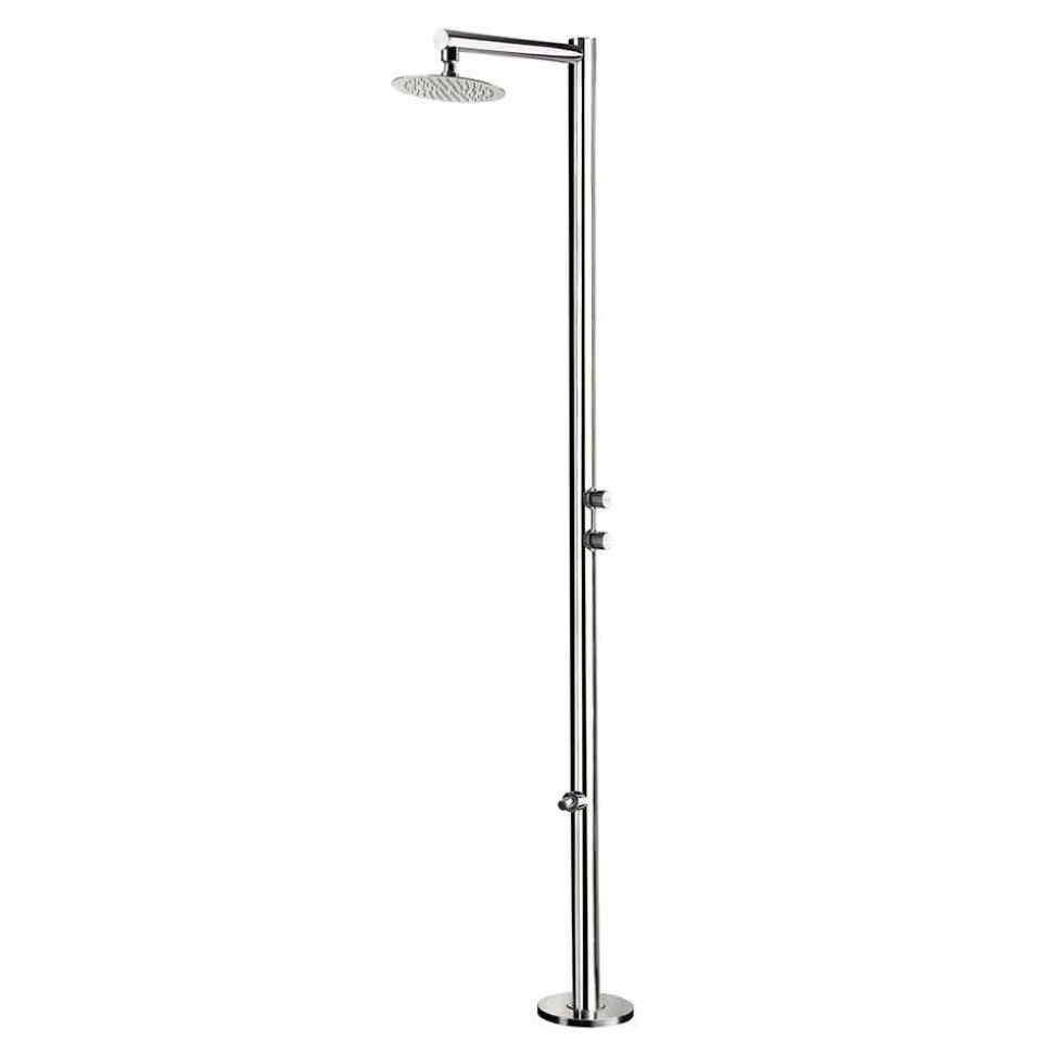 Doccia da Giardino in Acciaio Inox Cromato con Lavapiedi Made in Italy - Modeo