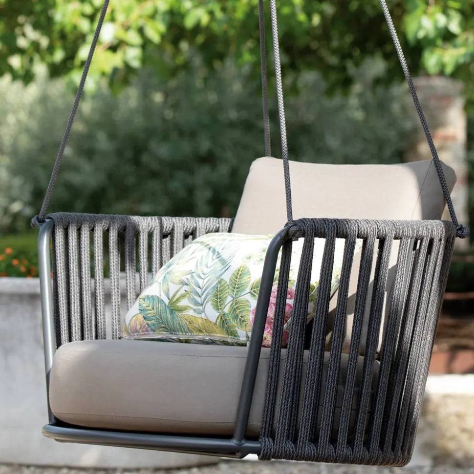 Dondolo da Giardino in Acciaio con Corde e Cuscini Inclusi Made in Italy – Bronn