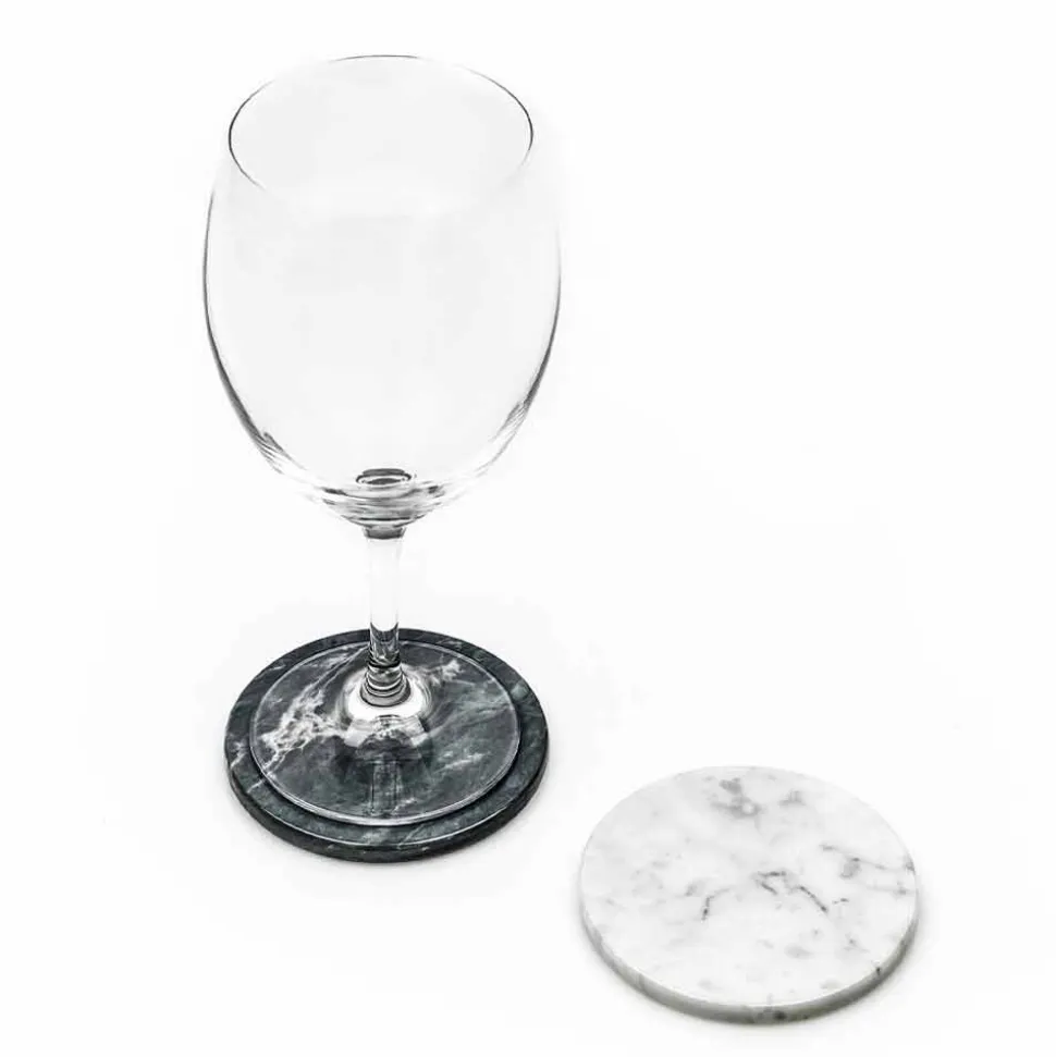 Due Sottobicchieri in Marmo Bianco e Grigio con Sughero Made in Italy - Jessa