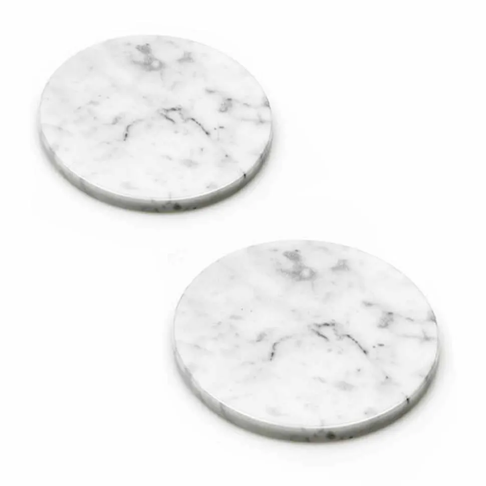 Due Sottobicchieri in Marmo Bianco e Grigio con Sughero Made in Italy - Jessa