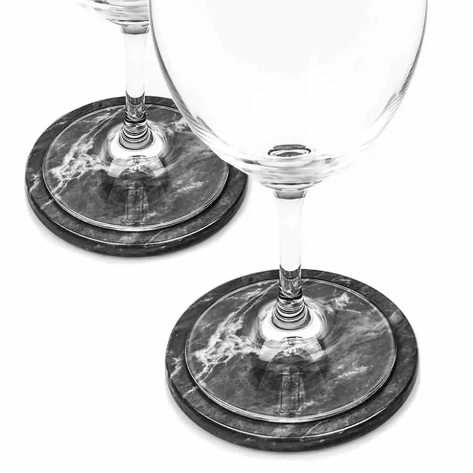 Due Sottobicchieri in Marmo Bianco e Grigio con Sughero Made in Italy - Jessa