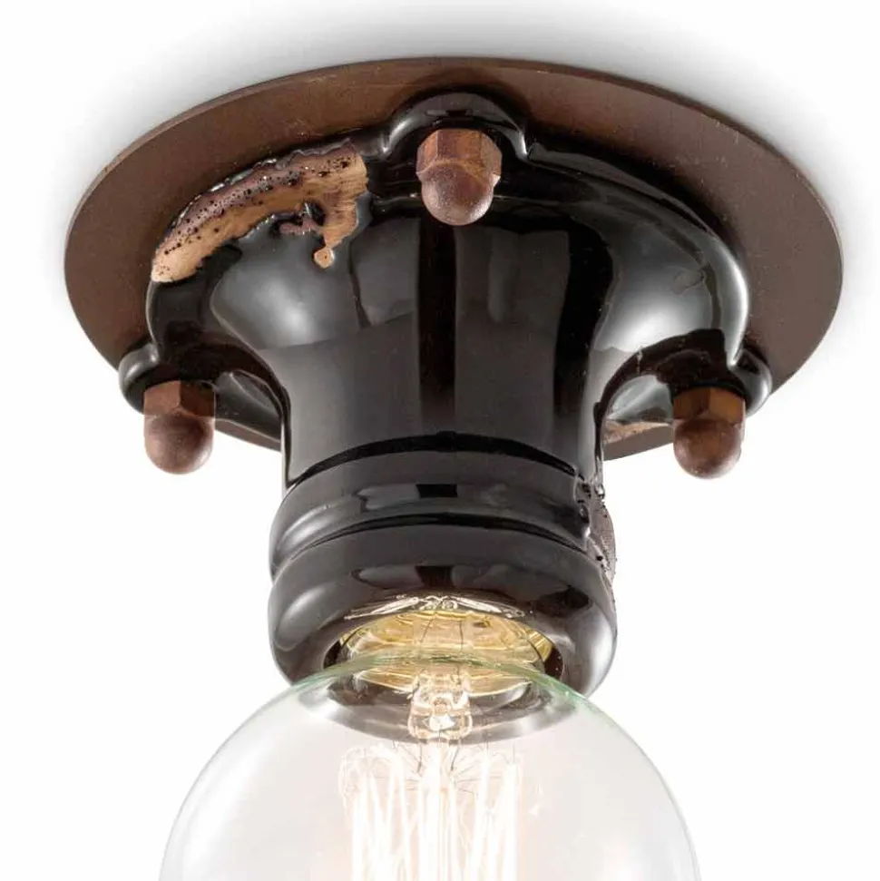 Faretto da soffitto design retrò in ceramica e metallo Cloe Ferroluce