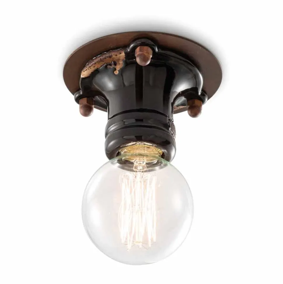 Faretto da soffitto design retrò in ceramica e metallo Cloe Ferroluce