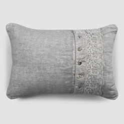 Federa Cuscini Letto in Lino Grigio con Pizzo Sinergia di Lusso Italiano - Stego