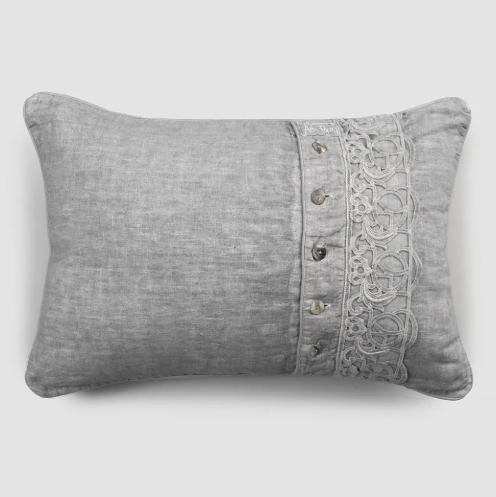Federa Cuscini Letto in Lino Grigio con Pizzo Sinergia di Lusso Italiano - Stego