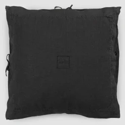 Federa Cuscini Quadrata in Lino Pesante Nero e Laccetti Made in Italy - Matero