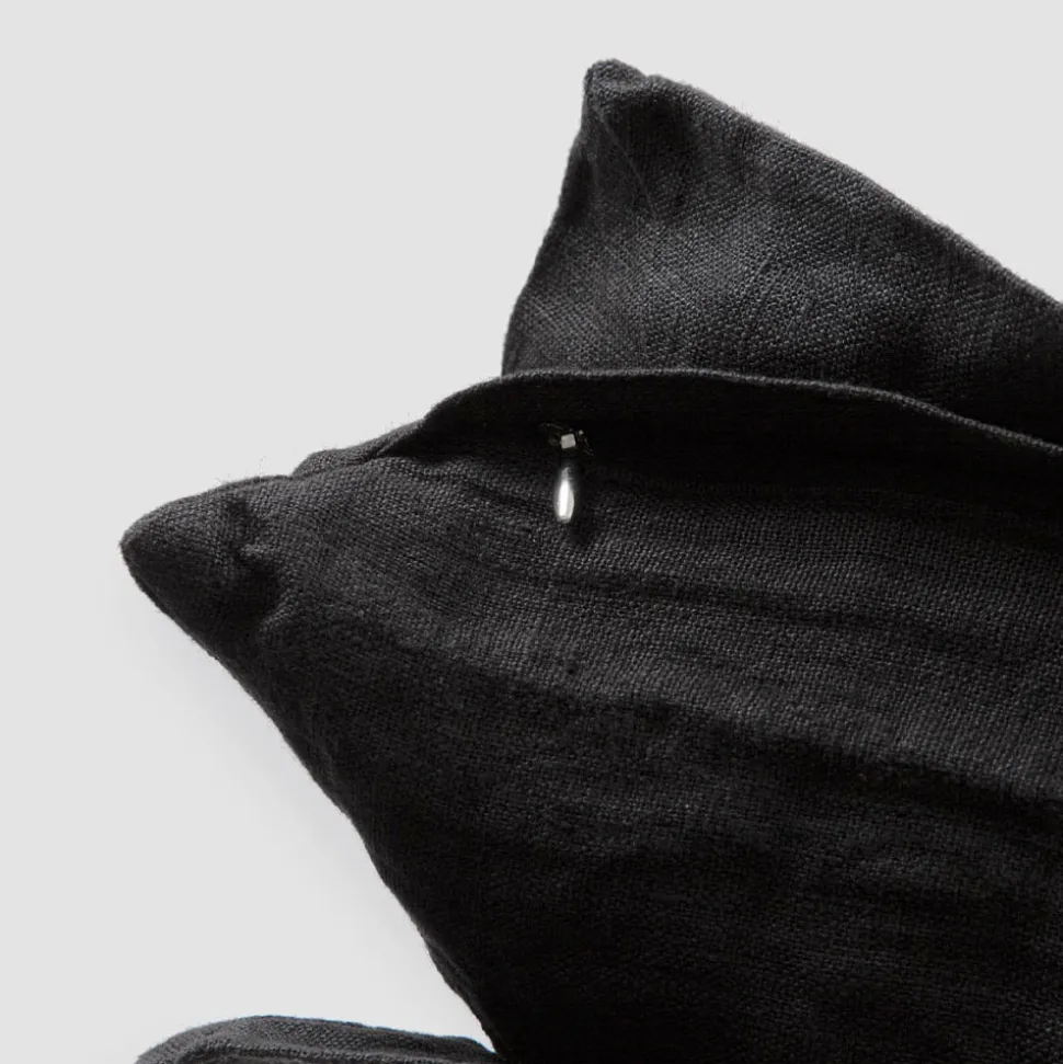 Federa Cuscini Quadrata in Lino Pesante Nero e Laccetti Made in Italy - Matero