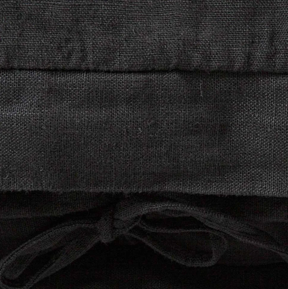Federa Cuscini Quadrata in Lino Pesante Nero e Laccetti Made in Italy - Matero