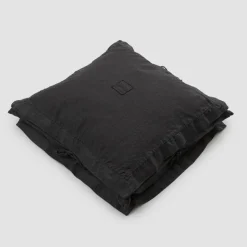 Federa Cuscini Quadrata in Lino Pesante Nero e Laccetti Made in Italy - Matero