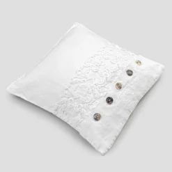 Federa Cuscino Quadrato Bianca con Pizzo e Bottoni Lusso Italiano - Logos