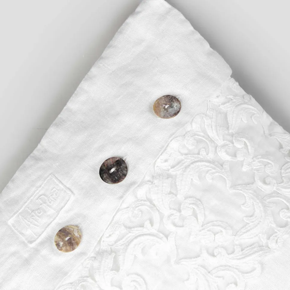 Federa Cuscino Quadrato Bianca con Pizzo e Bottoni Lusso Italiano - Logos