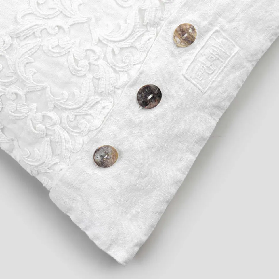 Federa Cuscino Quadrato Bianca con Pizzo e Bottoni Lusso Italiano - Logos