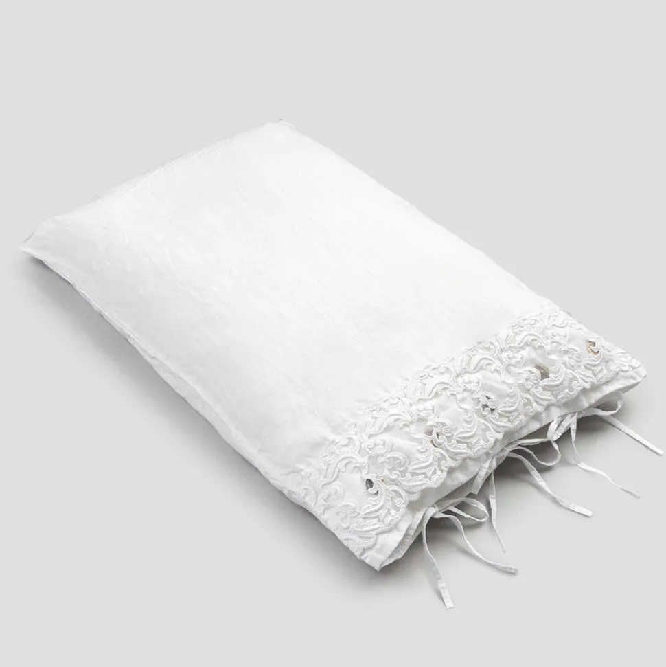 Federa di Lino con Pizzo Bianco per Letto Design di Lusso Made in Italy - Kiss