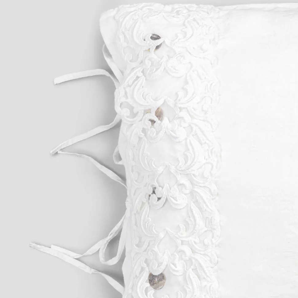 Federa di Lino con Pizzo Bianco per Letto Design di Lusso Made in Italy - Kiss