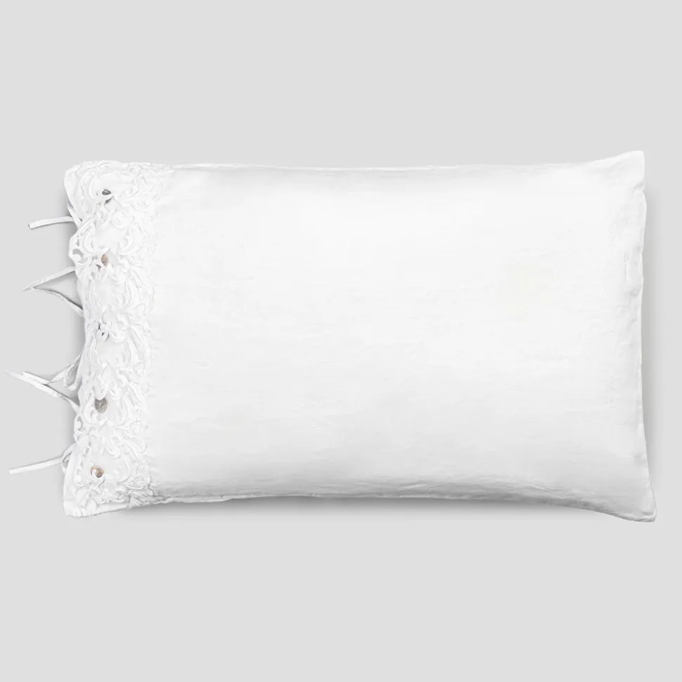 Federa di Lino con Pizzo Bianco per Letto Design di Lusso Made in Italy - Kiss