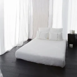 Federa in Lino Leggero Gesso o Retrò con Laccetti Design Quadrato - Prisco