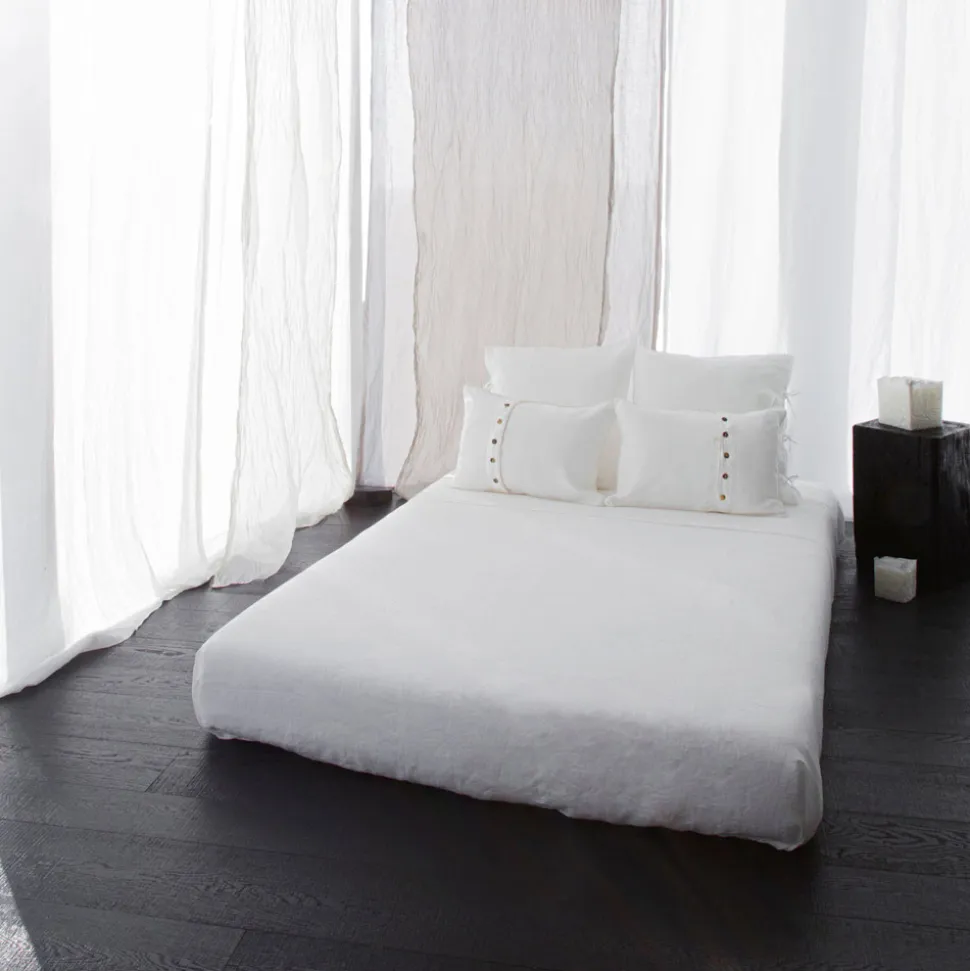 Federa in Lino Leggero Gesso o Retrò con Laccetti Design Quadrato - Prisco