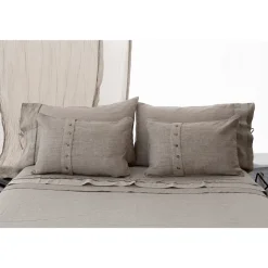 Federa in Lino Pesante con Decoro Bottoni in Agoya e Piping - Mediterraneo