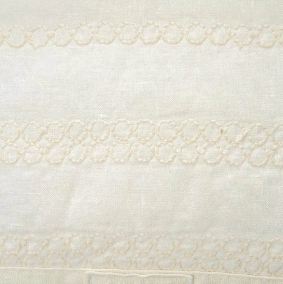 Federa Quadrata in Lino Gesso o Retrò Decoro con Ricamo Sfere e Cornice - Gomito