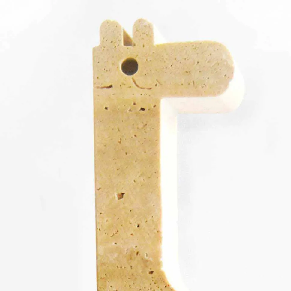 2 Fermalibri in Marmo Travertino a Forma di Giraffa Made in Italy - Morra