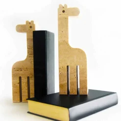 2 Fermalibri in Marmo Travertino a Forma di Giraffa Made in Italy - Morra